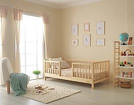 Zey - Natural Orta Kapılı Yuvarlak Çıtalı Karyola