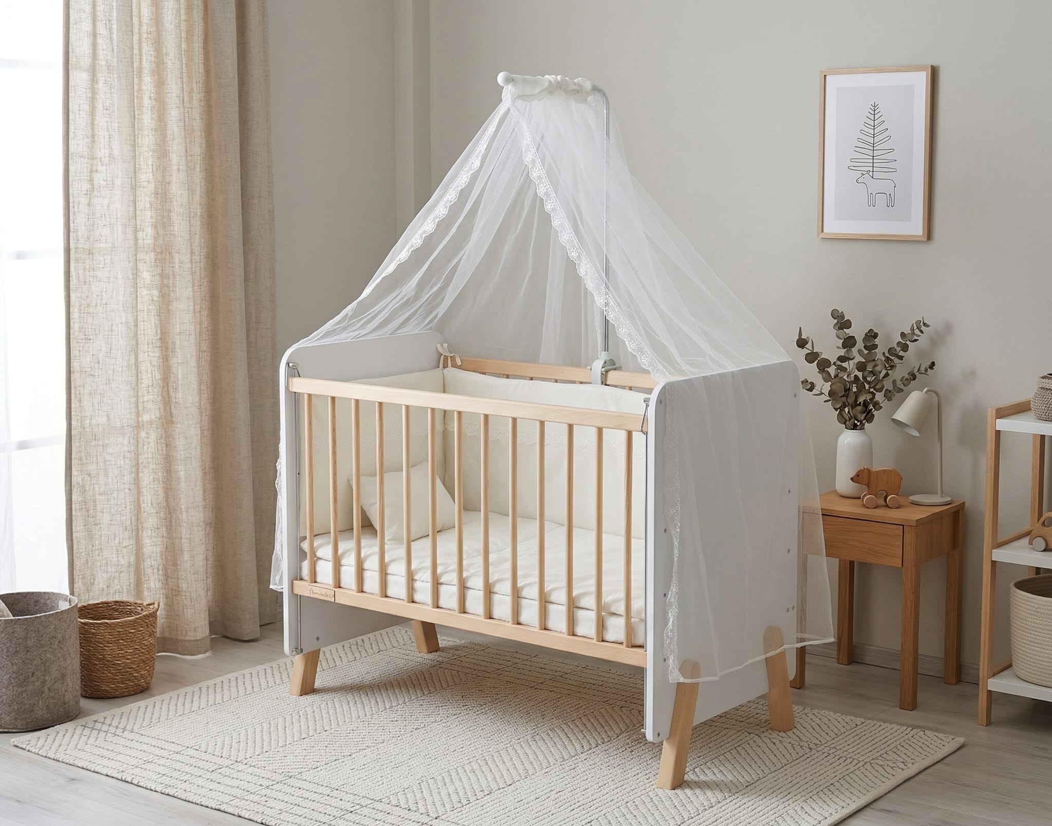 Mira - MDF - Natural Ahşap Beşik Tam Set